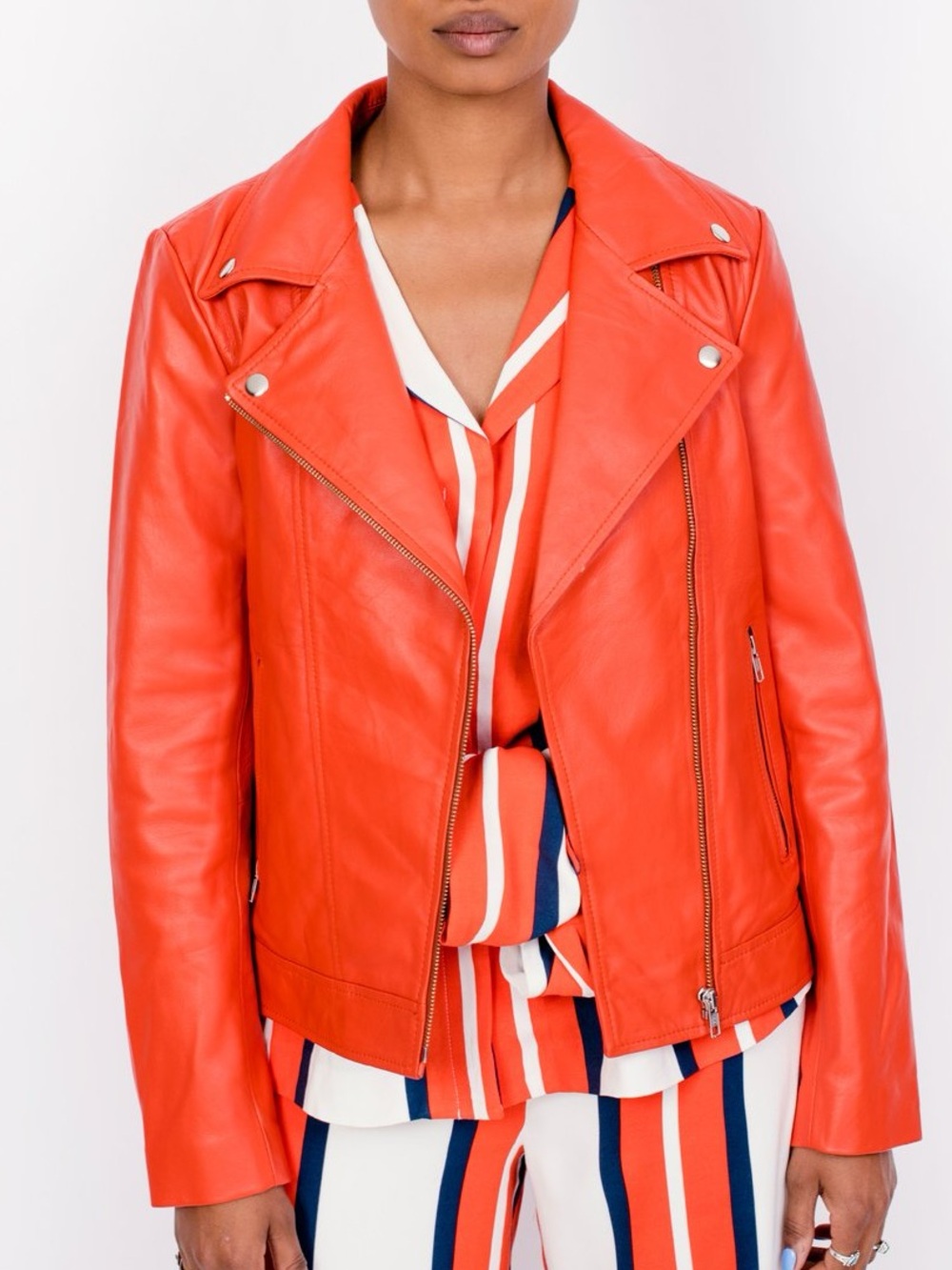 Imperial Italy 🇮🇹 Women’s Coral Orange Leather Moto Jacket